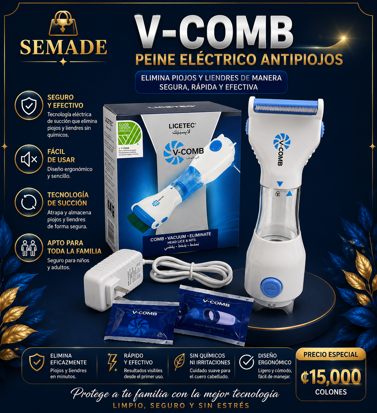 V-COMB Peine Eléctrico Anti piojos