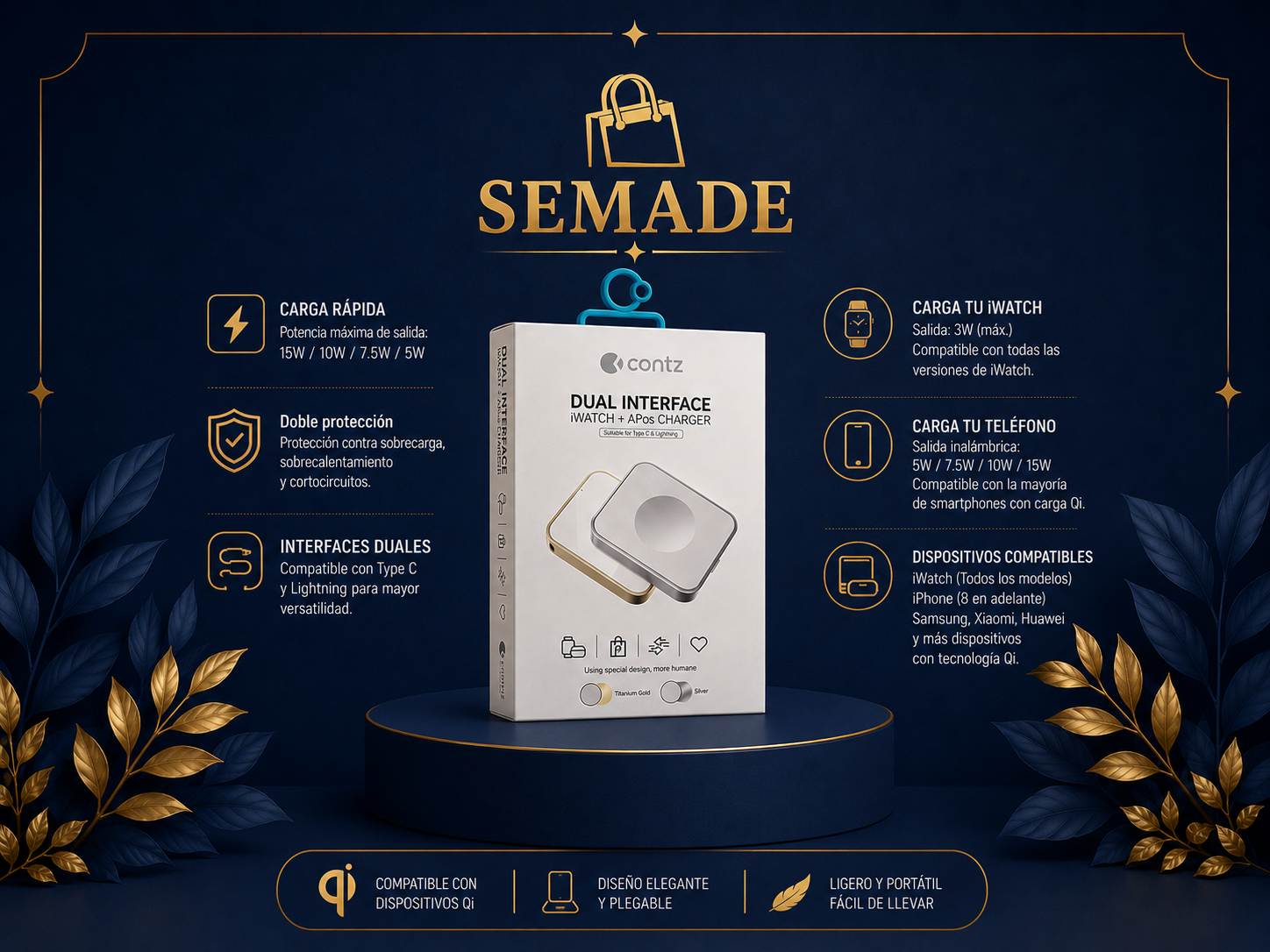 CARGADOR INALAMBRICO PARA RELOJ Y AIRPODS MODELO 26005-TS COTEC