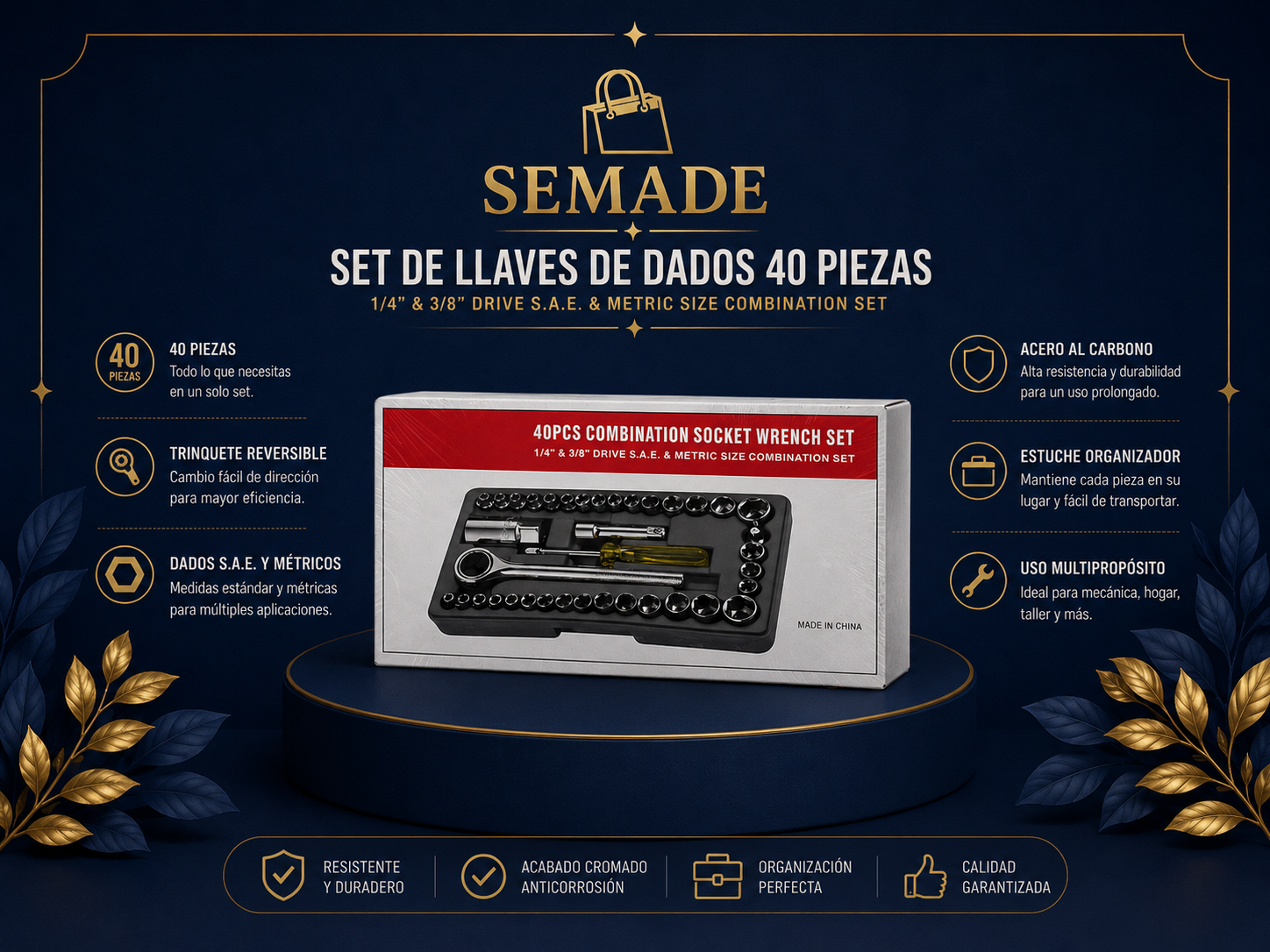 Set de Llaves de Dados Profesional 40 Piezas con Ratchet – Métrico y SAE