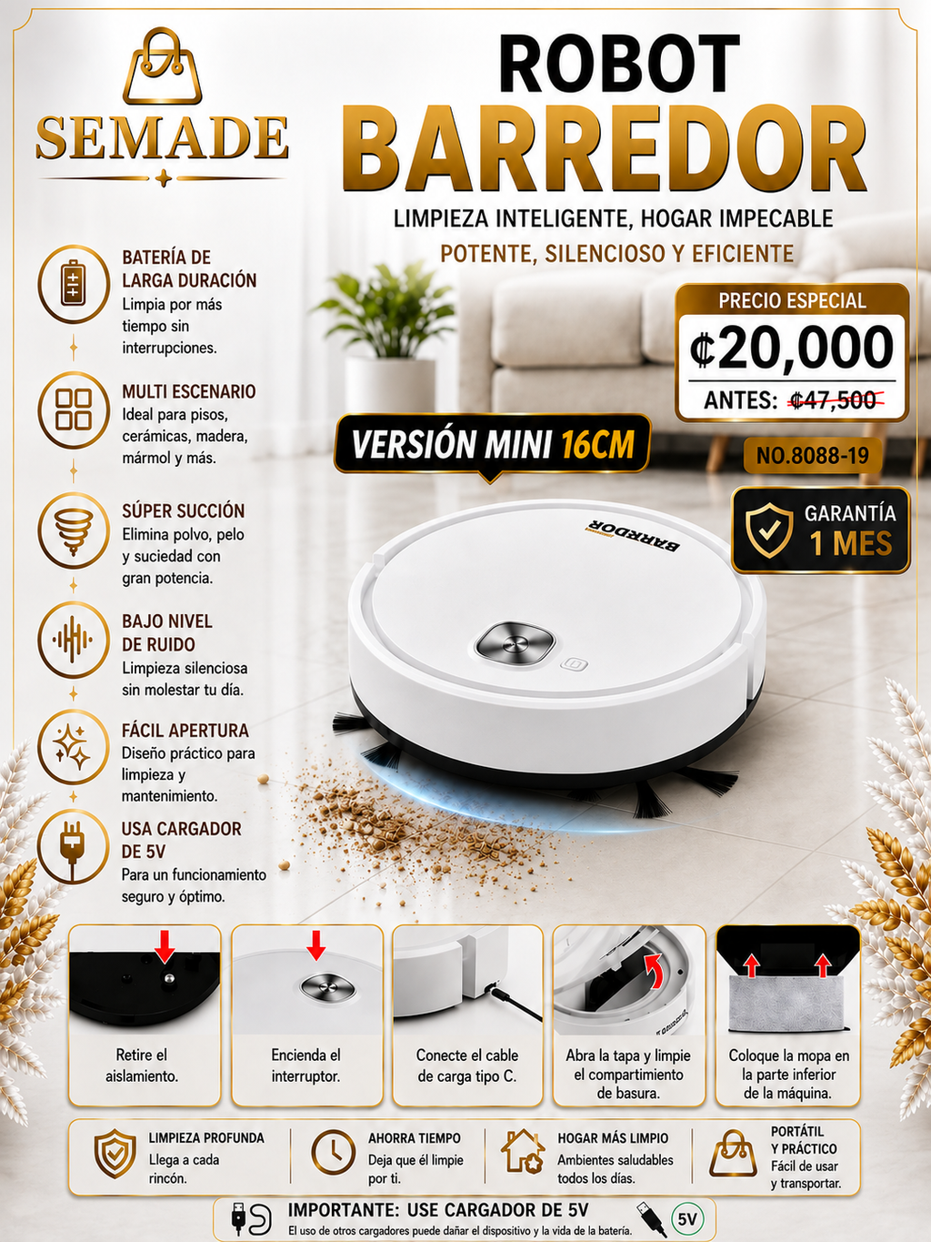 MINI Robot Barredor Inteligente Recargable