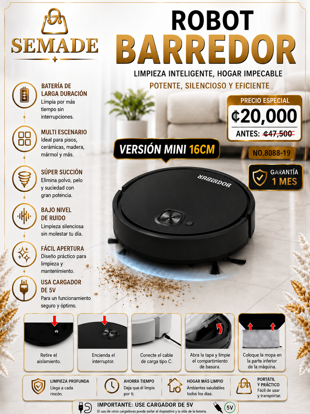 MINI Robot Barredor Inteligente Recargable