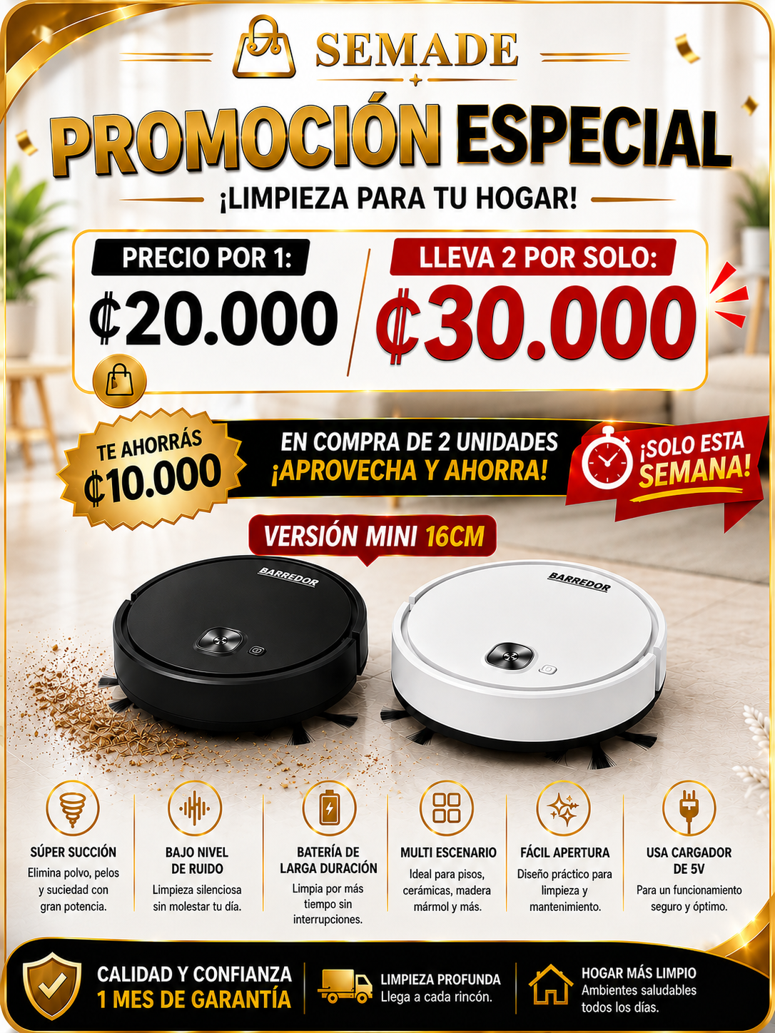 MINI Robot Barredor Inteligente Recargable