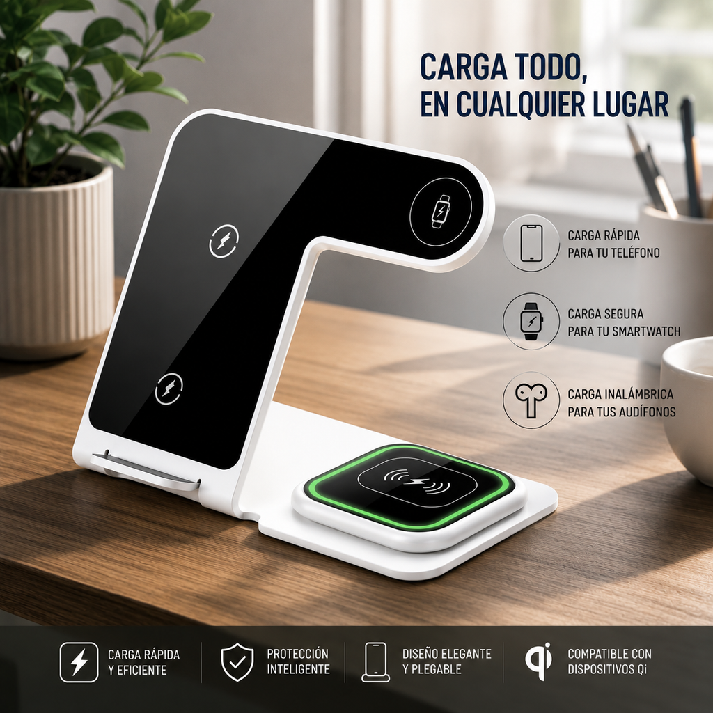 ⚡📱⌚🎧 Cargador Inalámbrico 3 en 1